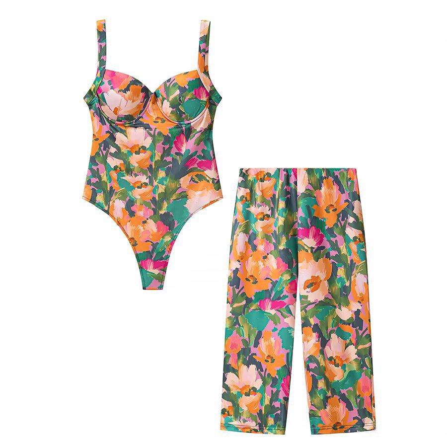 Damen Weite Cropped-Hose mit elastischem Bund und aquarelligem Blumenprint Drune