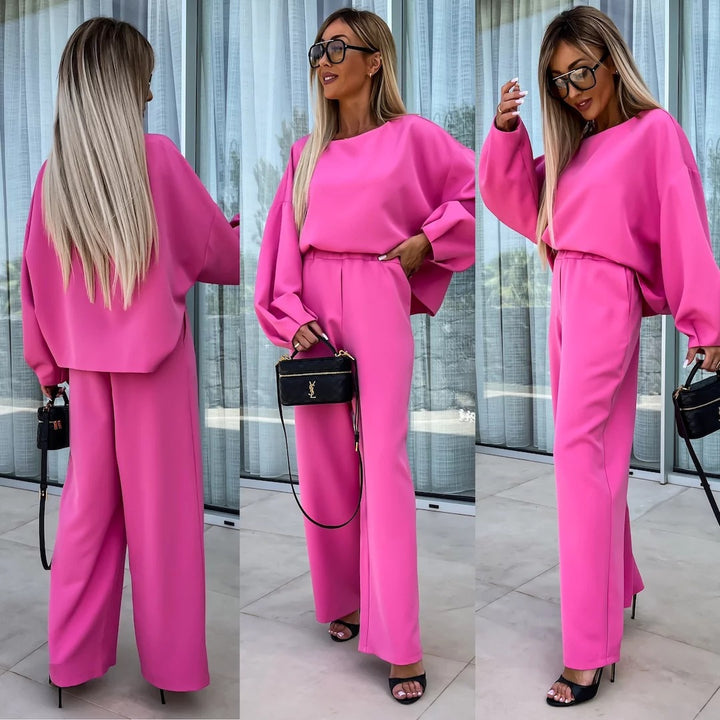 Damen eleganter Jumpsuit mit weitem Bein und voluminösen Ärmeln Drune