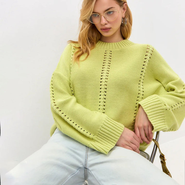 Damen lässiger Strickpullover mit luftigen Designelementen und überschnittenen Schultern Drune