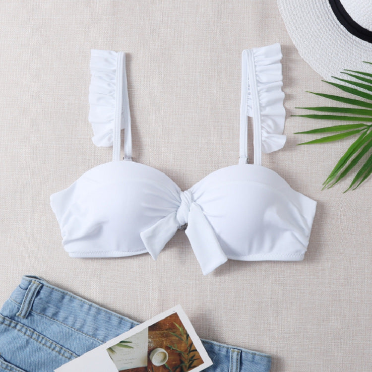 Damen Bikini-Oberteil mit gefransten Trägern und Knoten-Detail Drune