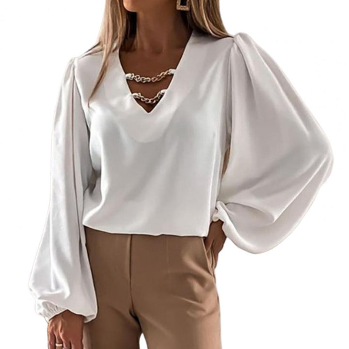 Damen elegante Puffärmelbluse mit Kettendetail Drune