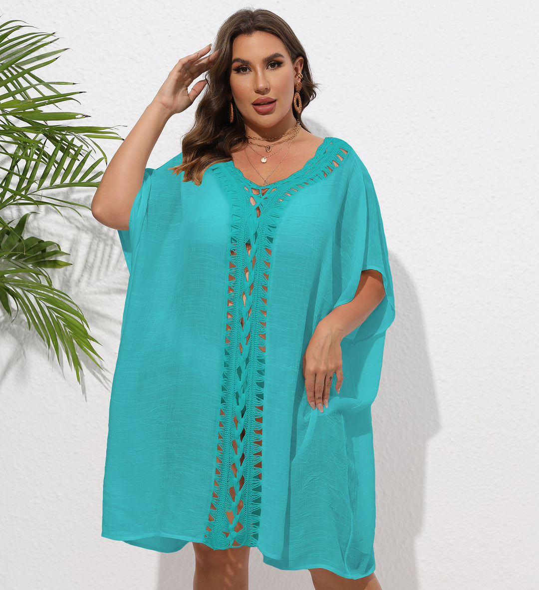 Damen Luftiger Strandkimono mit dekorativer Häkelspitze Drune