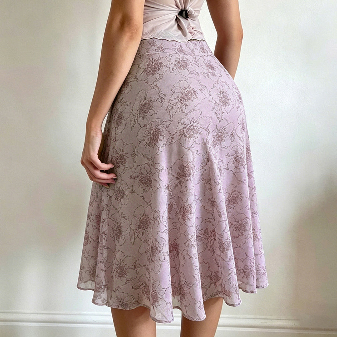 Damen Gestufter Chiffon-Midirock mit floralem Allover-Print und zierlichem Bindegürtel Drune