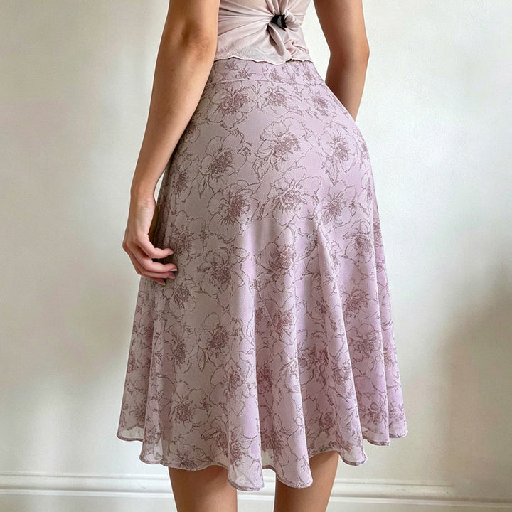 Damen Gestufter Chiffon-Midirock mit floralem Allover-Print und zierlichem Bindegürtel Drune
