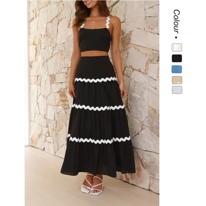Damen Zwei-Teiliges Set aus gerafftem Crop-Top und voluminösem Maxirock Drune