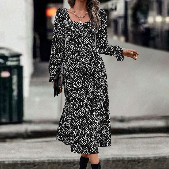 Damen Midikleid mit eckigem Ausschnitt, taillierter Smokpassform und Knopfleiste Drune
