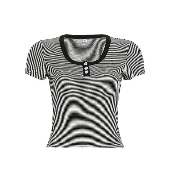 Damen modisches Kurzarmshirt mit Rundhalsausschnitt und Strukturdetails Drune