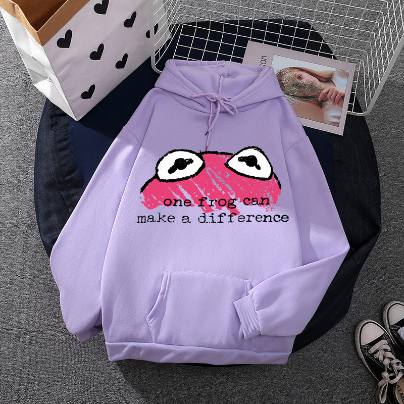 Damen nan relaxed-fit Kapuzenpullover mit gestempelter Froschgrafik, Kängurutasche und Kordelzug Drune