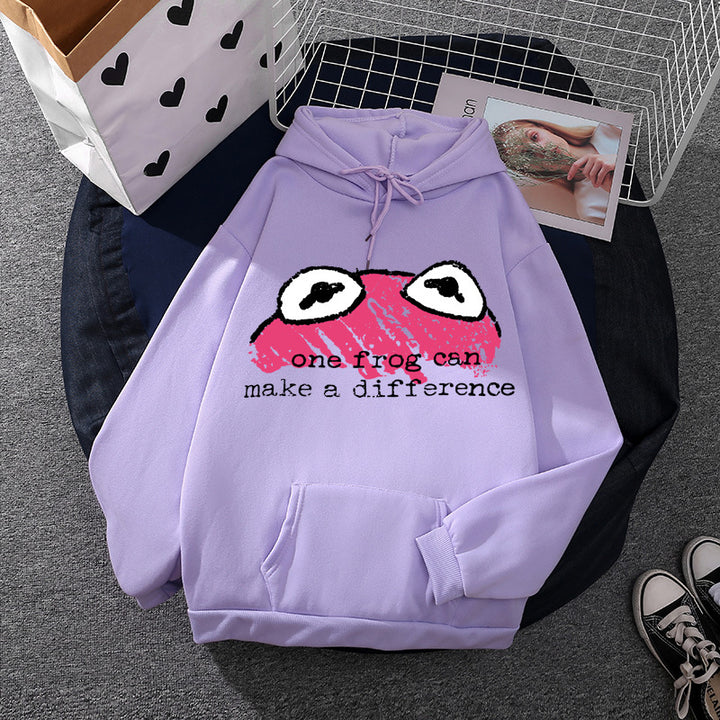 Damen nan relaxed-fit Kapuzenpullover mit gestempelter Froschgrafik, Kängurutasche und Kordelzug Drune