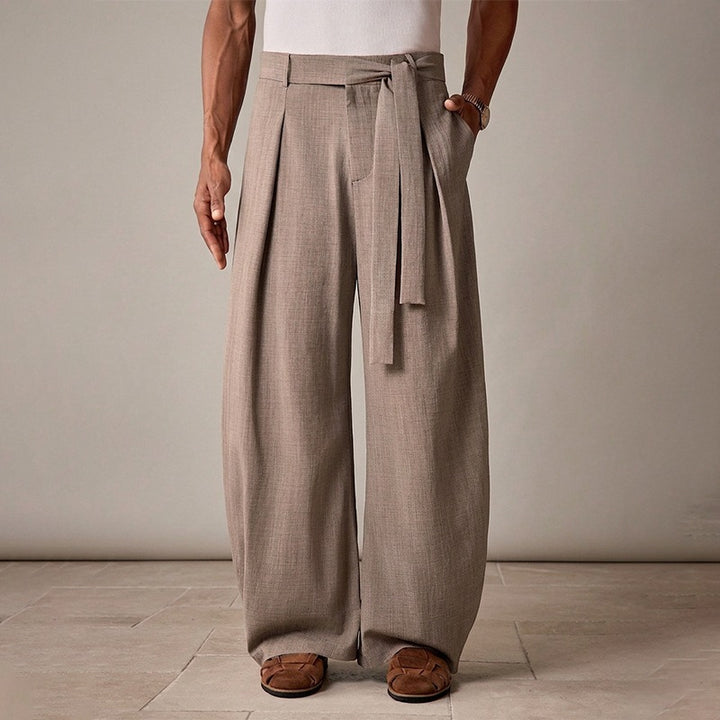 Herren nan weit geschnittene Leinenhose mit hoher Taille und Bindegürtel Drune