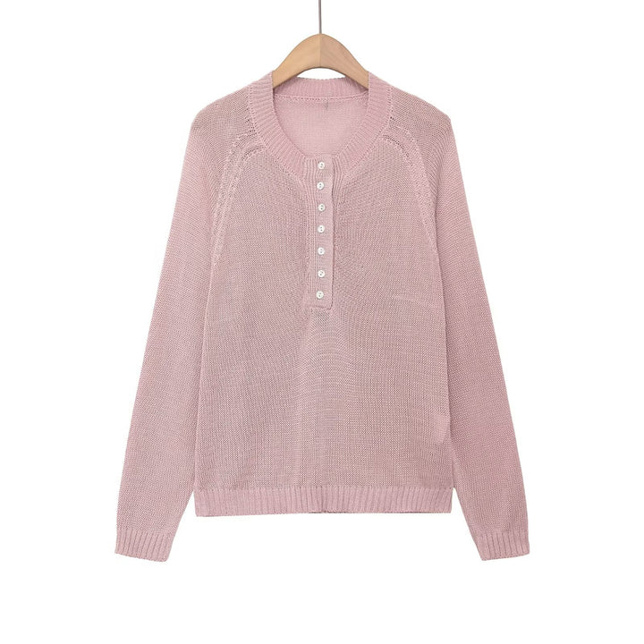 Damen nan Feinstrick-Henley-Pullover mit Knopfleiste und Raglanärmeln Drune
