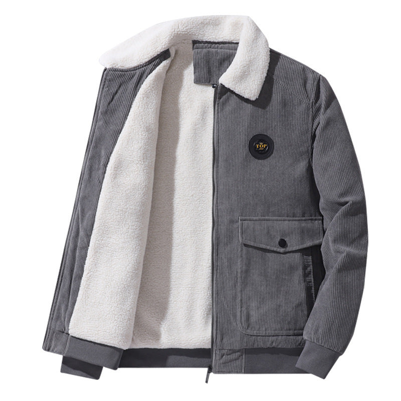 Herren nan Cordjacke im Bomberstil mit Teddykragen, aufgesetzten Klappentaschen und geripptem Saum Drune