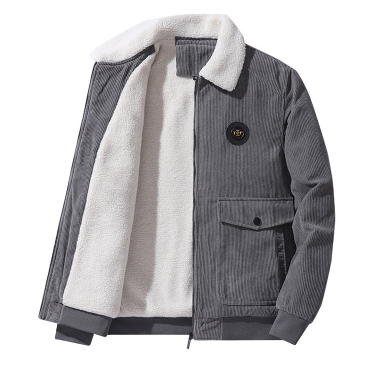 Herren nan Cordjacke im Bomberstil mit Teddykragen, aufgesetzten Klappentaschen und geripptem Saum Drune