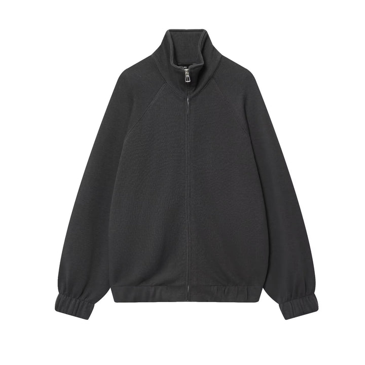 Damen Oversize Sweatjacke mit Reißverschluss, hohem Stehkragen und Raglanärmeln Drune