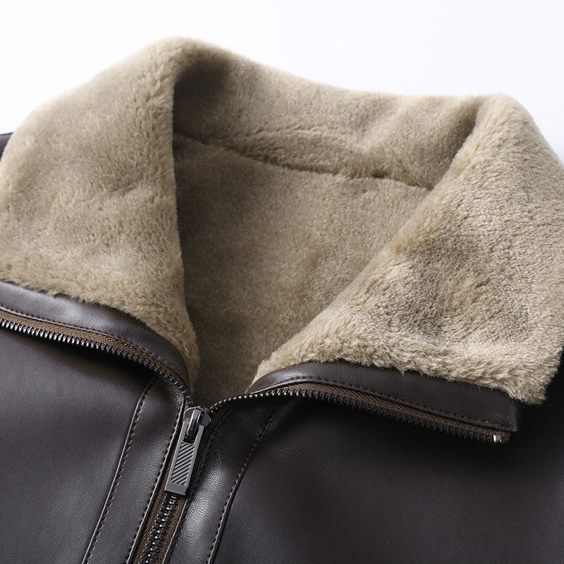 Herren Glattleder-Blouson mit Teddy-Kragen und wärmender Kunstfellfütterung Drune