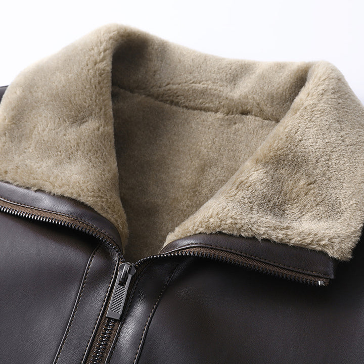 Herren Glattleder-Blouson mit Teddy-Kragen und wärmender Kunstfellfütterung Drune