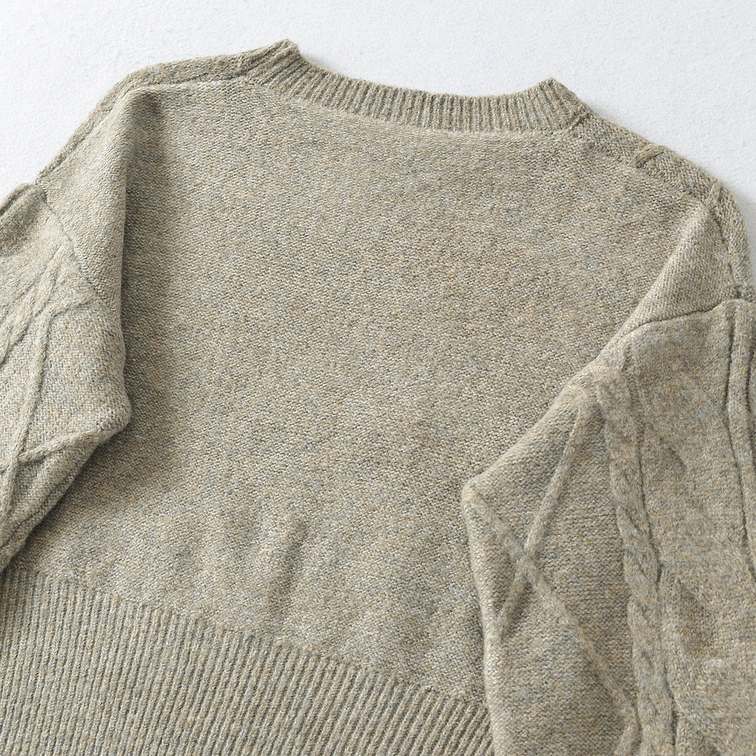 Damen Kurzer Zopfmuster-Strickpullover mit tailliertem Rippbündchen Drune