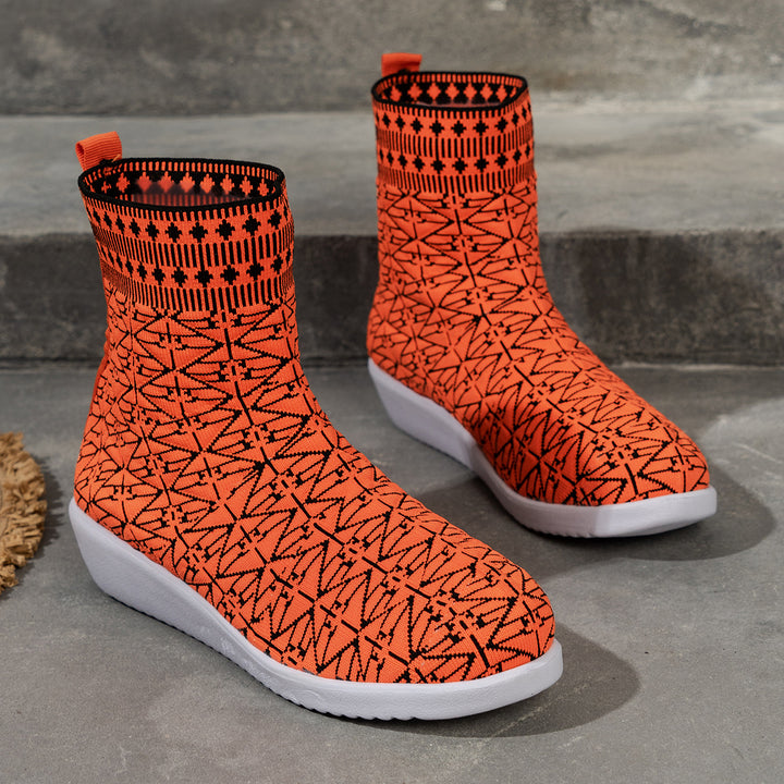 Damen modische Synthetik-Stiefel mit kreativem Muster und elastischem Obermaterial Drune
