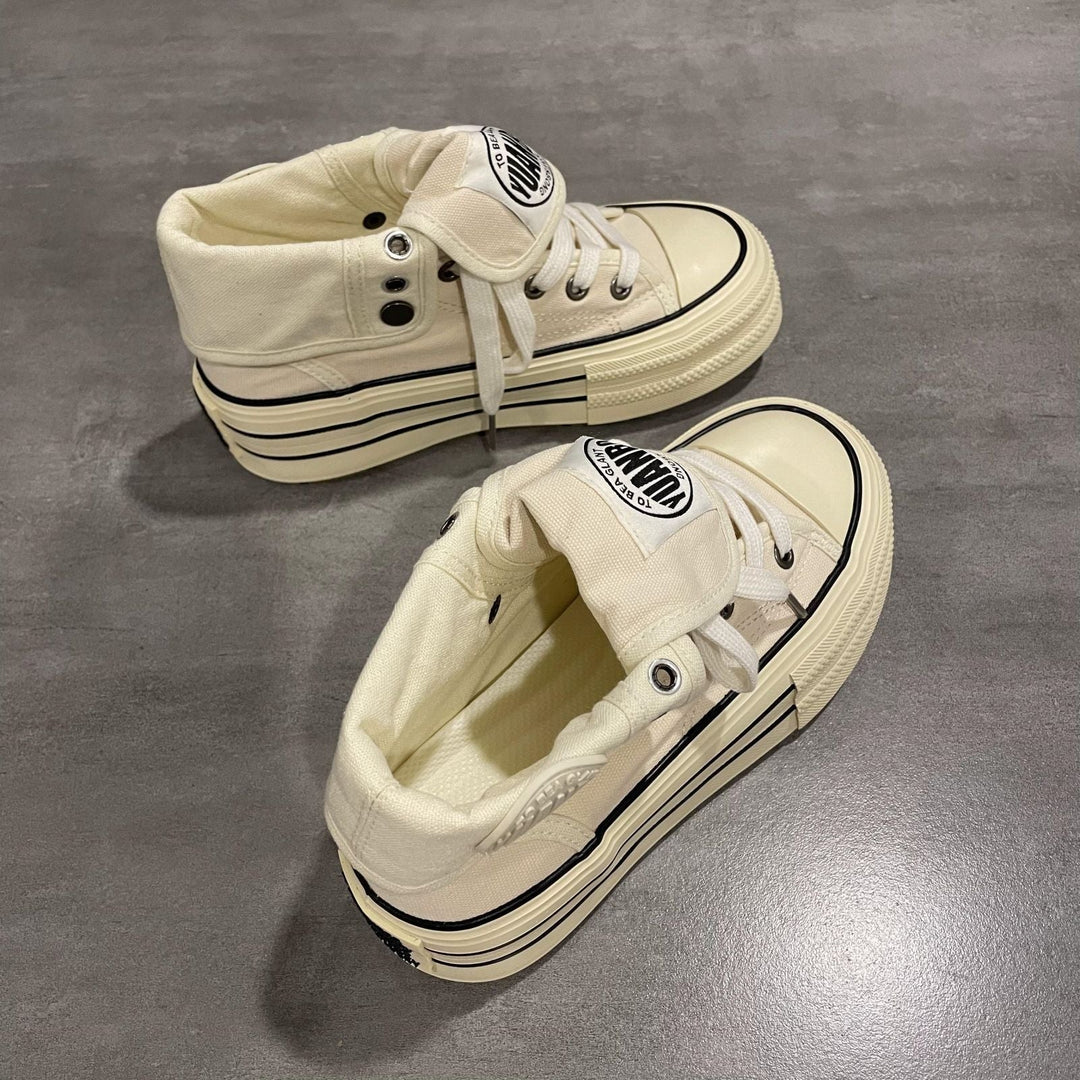 Damen High-Top Sneakers mit modischem Falten-Look und langlDruneiger Gummisohle Drune