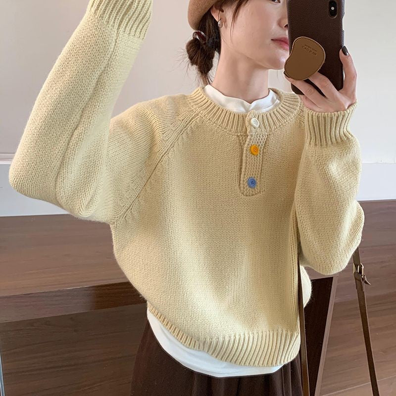 Damen Gemütlicher Pullover mit bunten Knopfdetails und weichem Material Drune