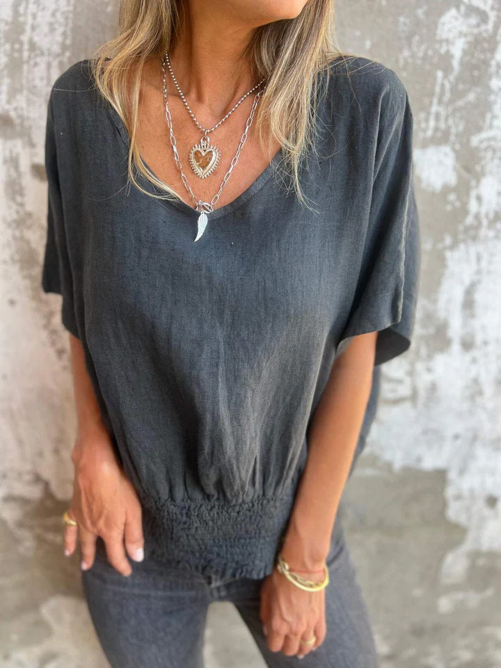 Damen Lässige Bluse mit elastischem Rüschensaum Drune