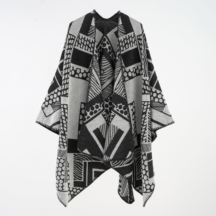 Damen Weichfallendes Jacquard-Cape mit geometrischem Allovermuster und offenem Kimono-Fall Drune