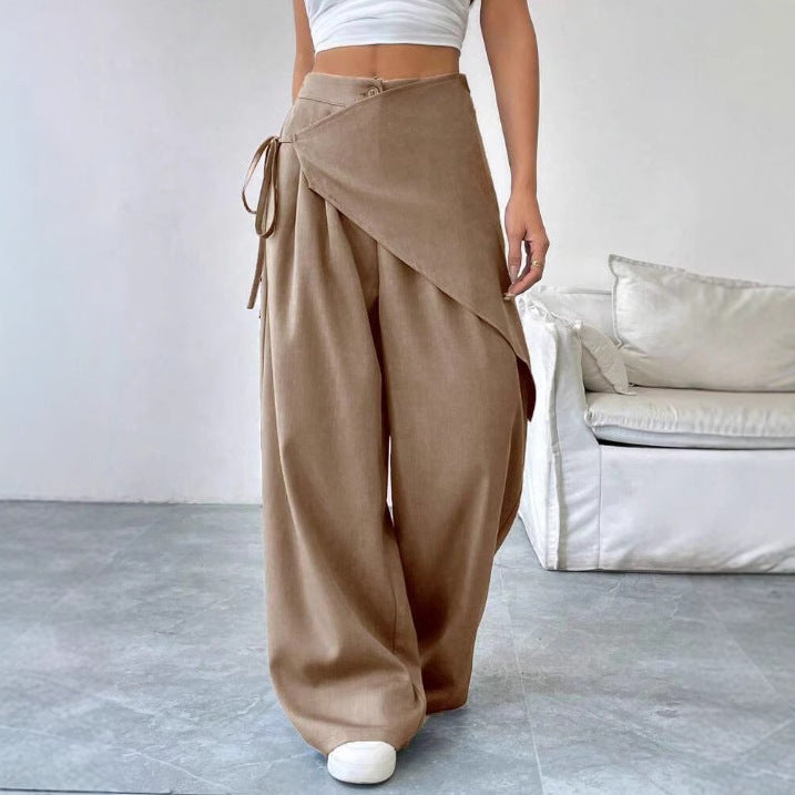 Damen modische Wickelhose mit weitem Bein und seitlichem Bindegürtel Drune