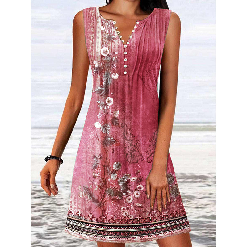 Damen lässiges Sommerkleid mit Knopfdetails und floralem Design Drune