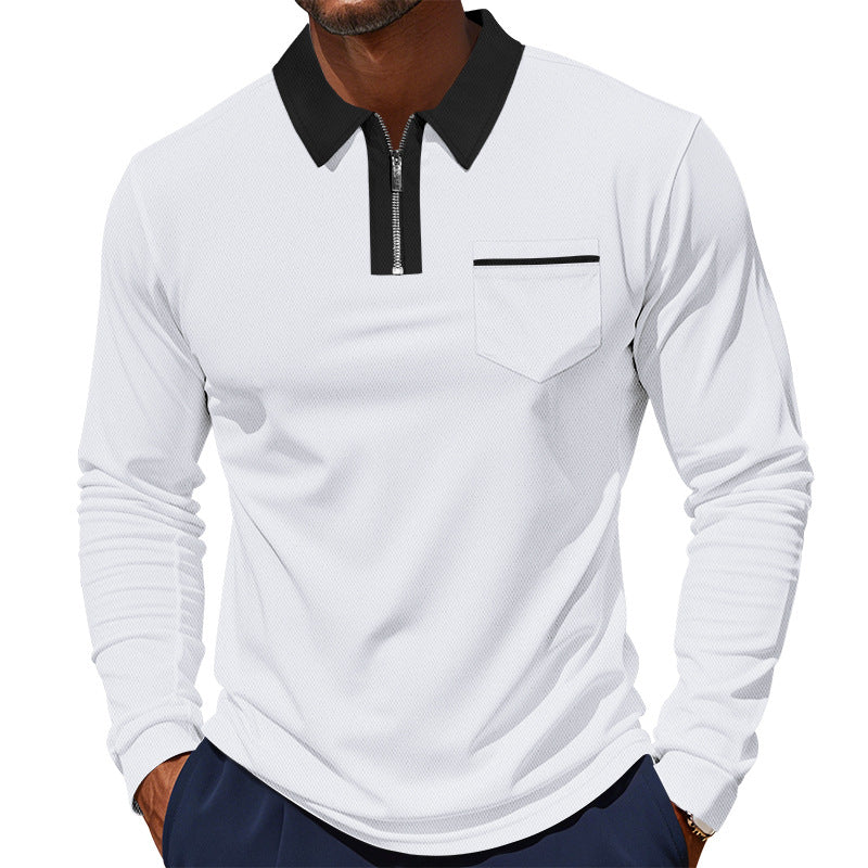 Herren nan elegantes Langarm-Poloshirt mit verdecktem Halbzip, strukturierter Piqué-Optik und dezenter Brusttasche Drune