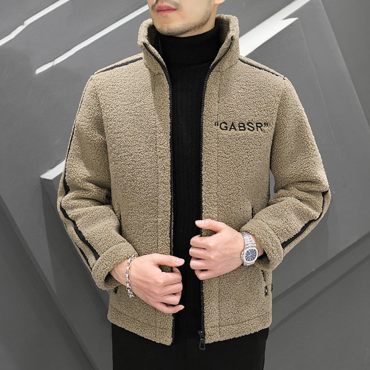 Herren Teddy-Fleece-Blouson mit Stehkragen, Reißverschluss und Kontraststreifen Drune
