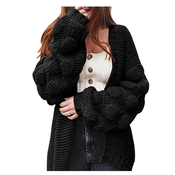 Damen Grobstrick Cardigan mit Puffärmeln und strukturiertem Design Drune