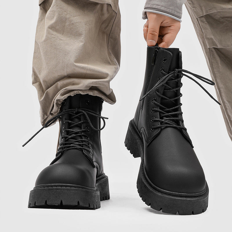 Damen Plateau-Combat-Stiefel mit robuster Profilsohle und Zuglasche Drune