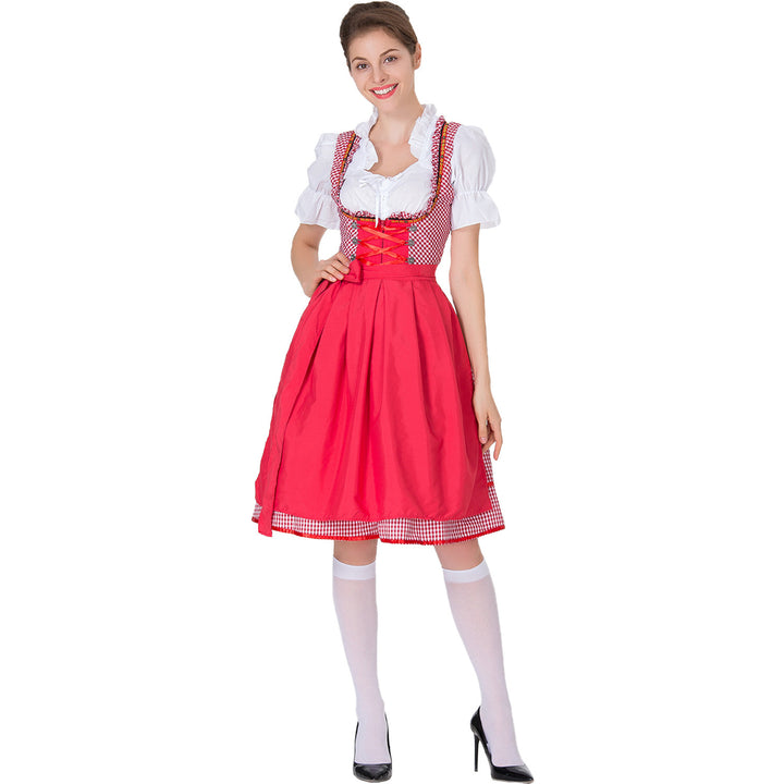 Damen nan karierter Dirndlkleid mit geraffter Schürze und geschnürter Miederfront Drune