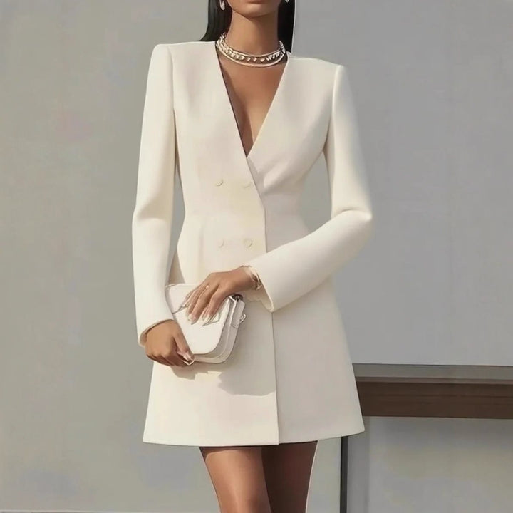 Damen Doppelreihiges Blazerkleid mit tailliertem Schnitt und tiefem V‑Ausschnitt Drune