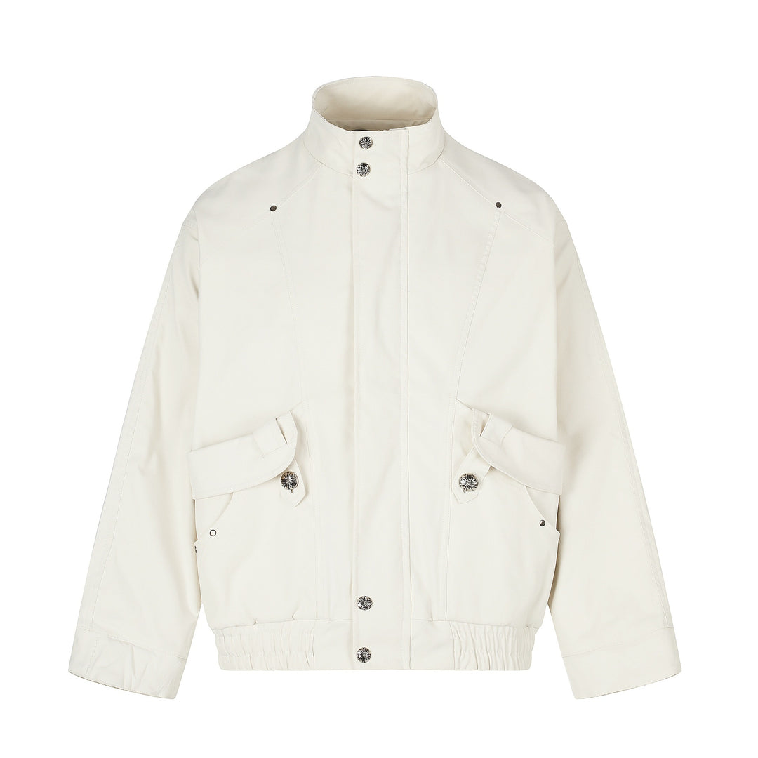 Damen Kurzer Boxy‑Bomber mit hohem Funnelkragen, Utility‑Pattentaschen und elastischem Saum Drune