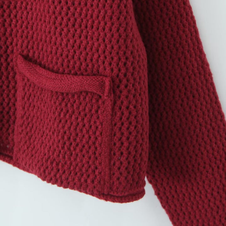 Damen Leichter offener Lochstrick‑Cardigan mit Zierknöpfen und aufgesetzten Taschen Drune