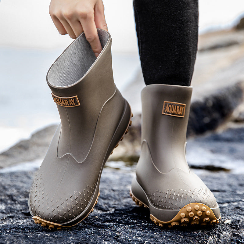 Unisex Wasserdichte Kurz-Gummistiefel mit rutschfester Noppenlaufsohle und wärmeisolierender Innensohle Drune