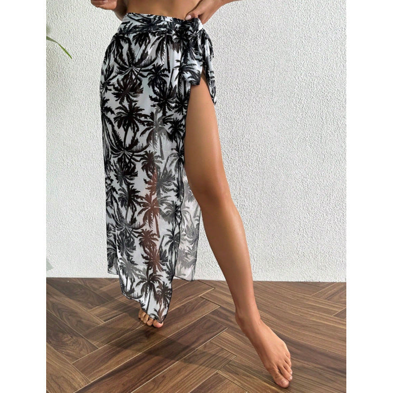 Damen Maxi-Transparentrock mit tropischem Palmenmuster Drune