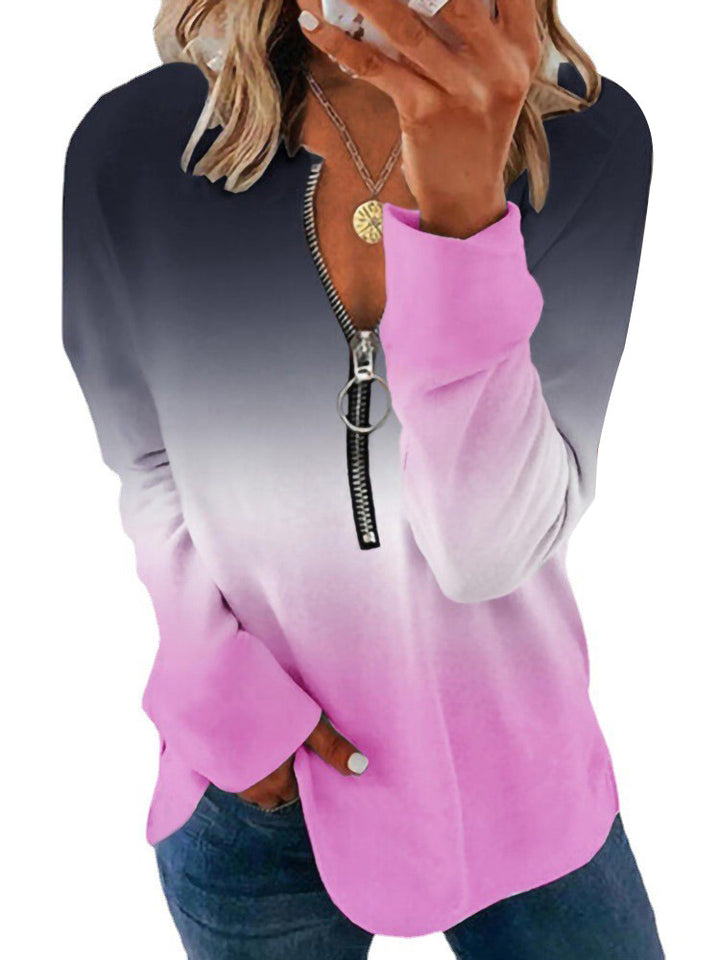 Damen Farbverlauf-Sweatshirt mit halbem Reißverschluss und O‑Ring Drune