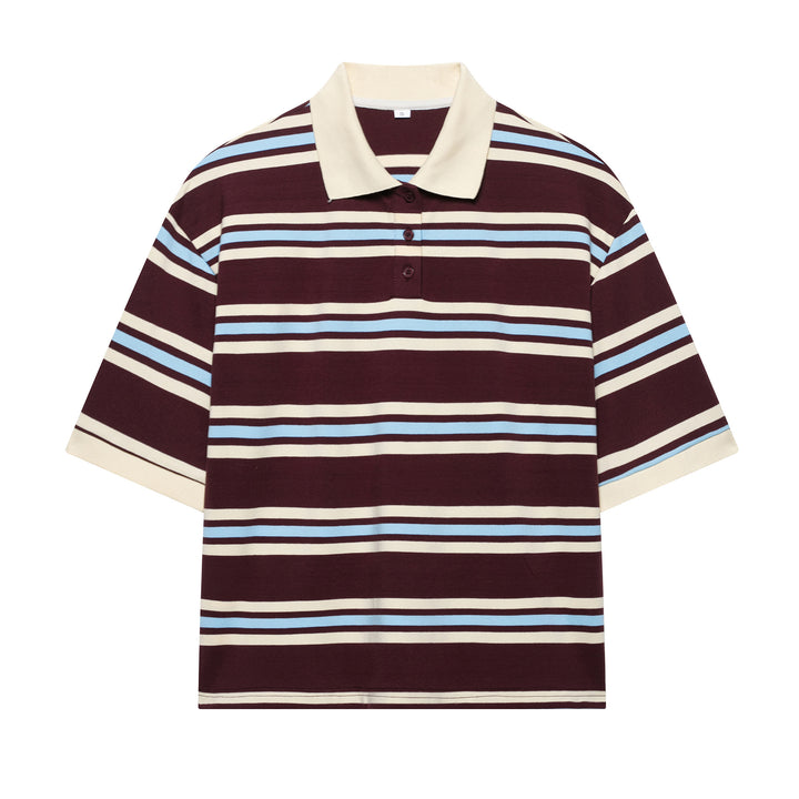 Damen Lässiges Langarm-Poloshirt mit Streifenmuster und Rippbündchen Drune