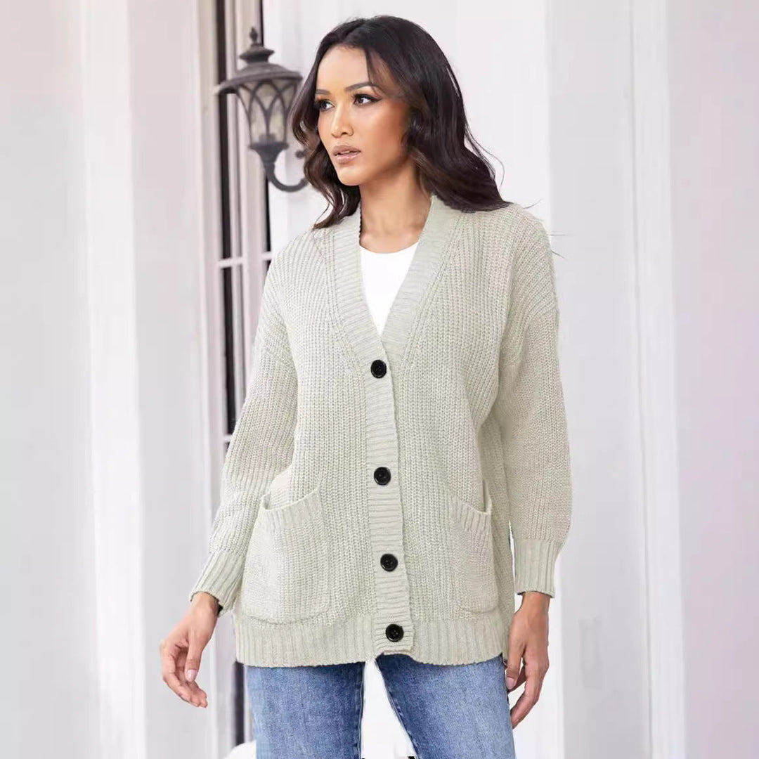 Damen Grober Strickcardigan mit praktischen Taschen und eleganten Knopfdetails Drune