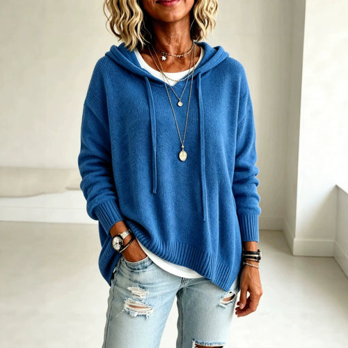 Damen Oversize-Kapuzensweater aus feinem Strick mit gerippten Bündchen Drune