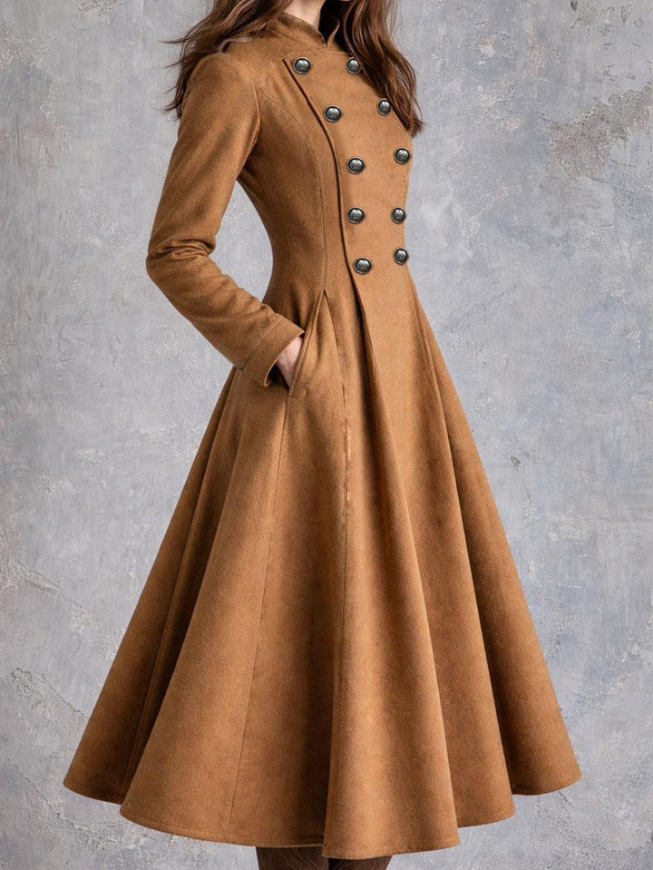 Damen tailliertes Mantelkleid mit doppelreihiger Knopfleiste und ausgestelltem Rock Drune