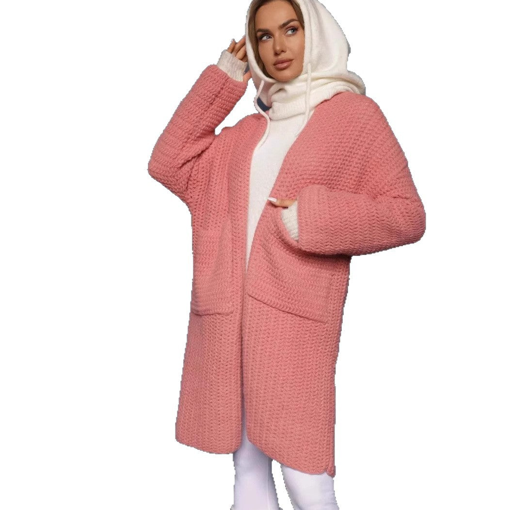 Damen oversized Strickjacke mit tiefem V-Ausschnitt und praktischen Taschen Drune