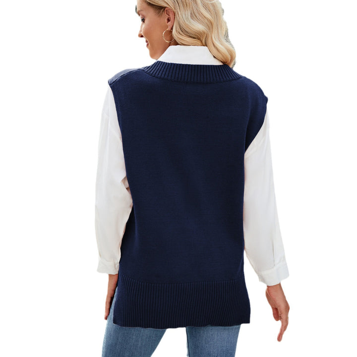 Damen Eleganter Strickpullover ohne Ärmel mit V-Ausschnitt und lässigem Schnitt Drune