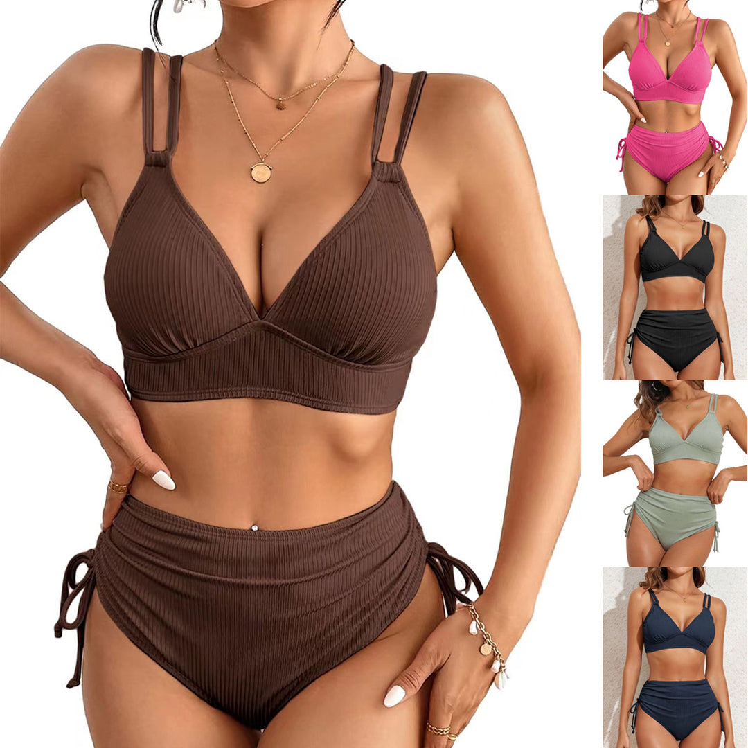 Damen Hochtaillierter Bikiniset mit verstellbaren Trägern Drune