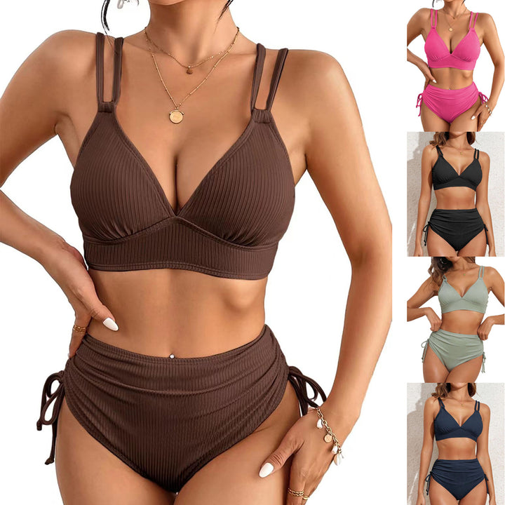 Damen Hochtaillierter Bikiniset mit verstellbaren Trägern Drune