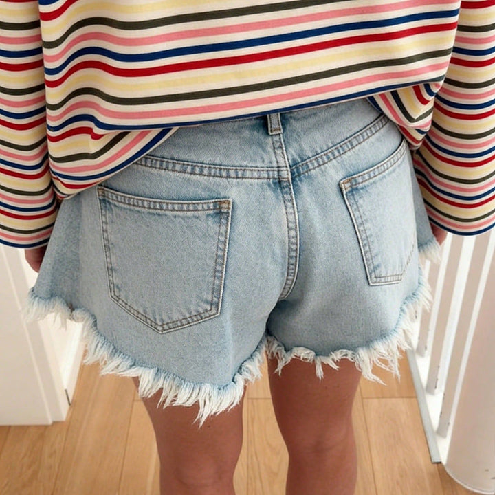 Damen Jeansshorts Tailliert High Waist Fransen
