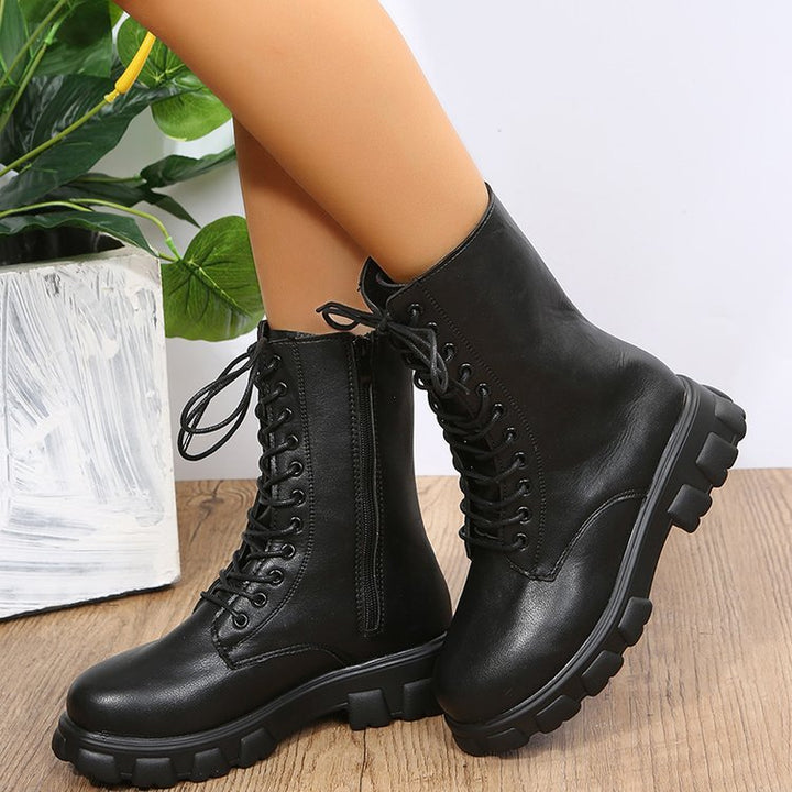 Damen Schnürstiefel mit robustem Profil und modischem Reißverschluss Drune
