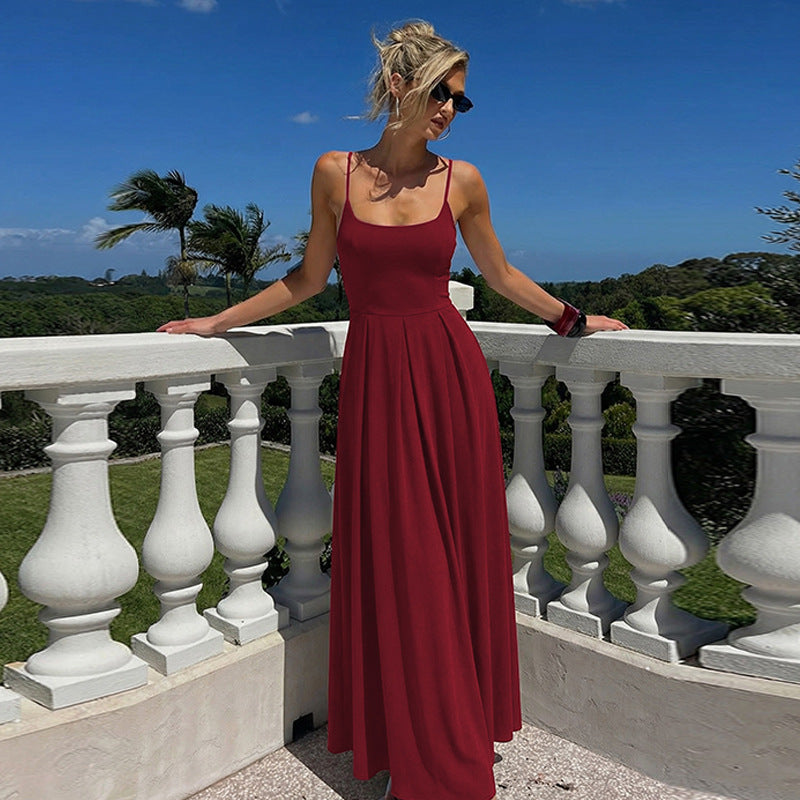 Damen Fließendes Maxikleid mit schmalen Spaghettiträgern und elegantem Schnitt Drune